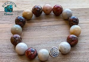 Koralle fossil - Leopard Jaspis - Rhodonit 10mm Armband