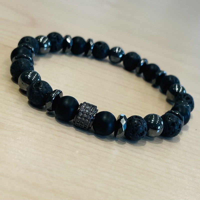 Herrenarmband mit Edelstein und mit Zirkonia-Perle