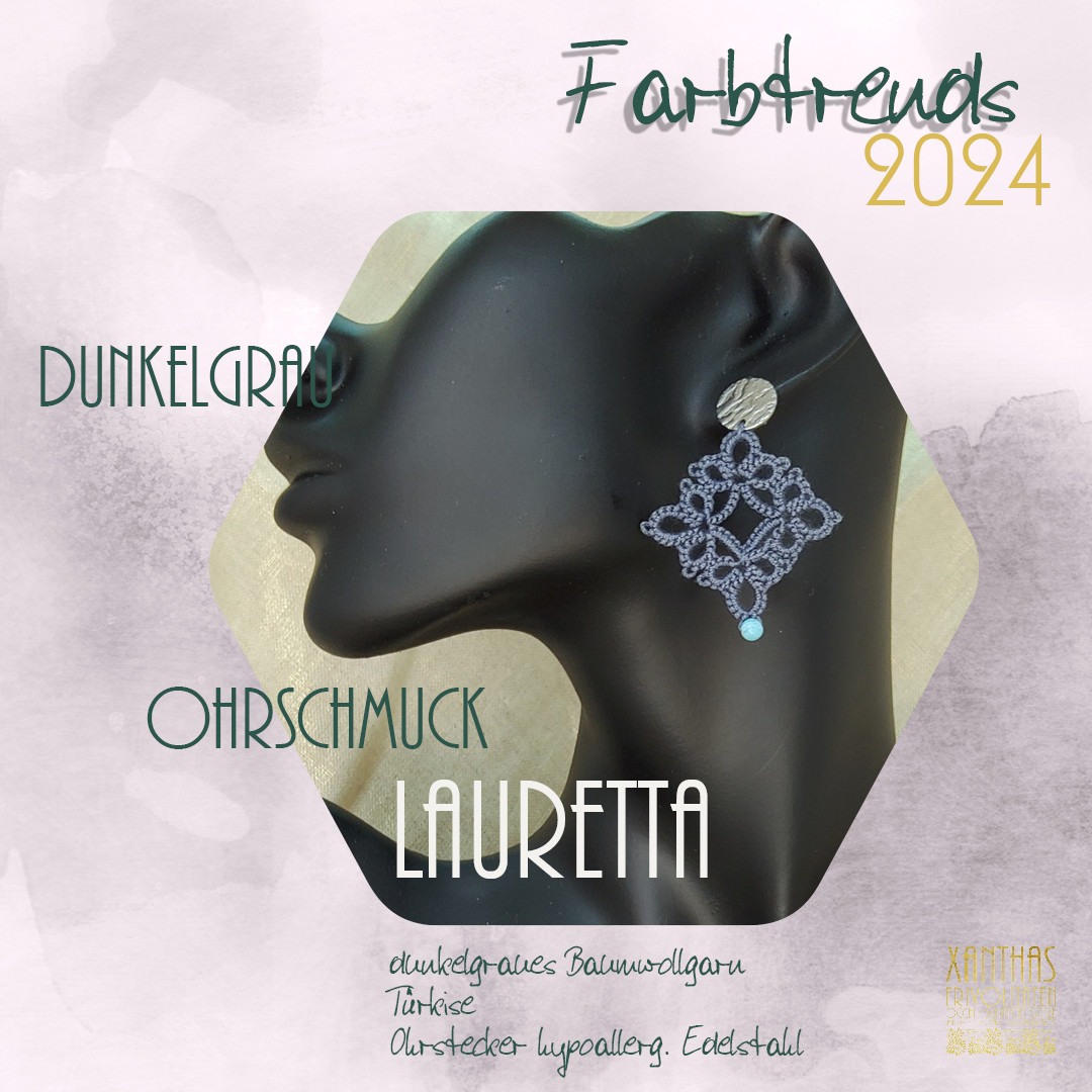 Ohrstecker Lauretta, dunkelgrau m. Türkis