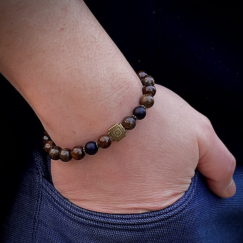 Herrenarmband mit Bronzit und Matter Onyx Edelstein