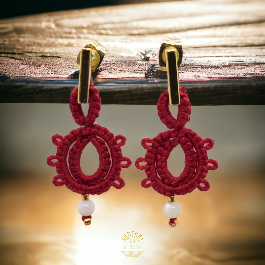 Ohrstecker Lina, bordeaux m. Perlmutt u. Rocailles