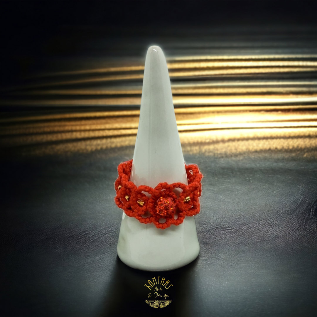 Ring Janna, rot m. Strass-besetzter Perle und Rocailles