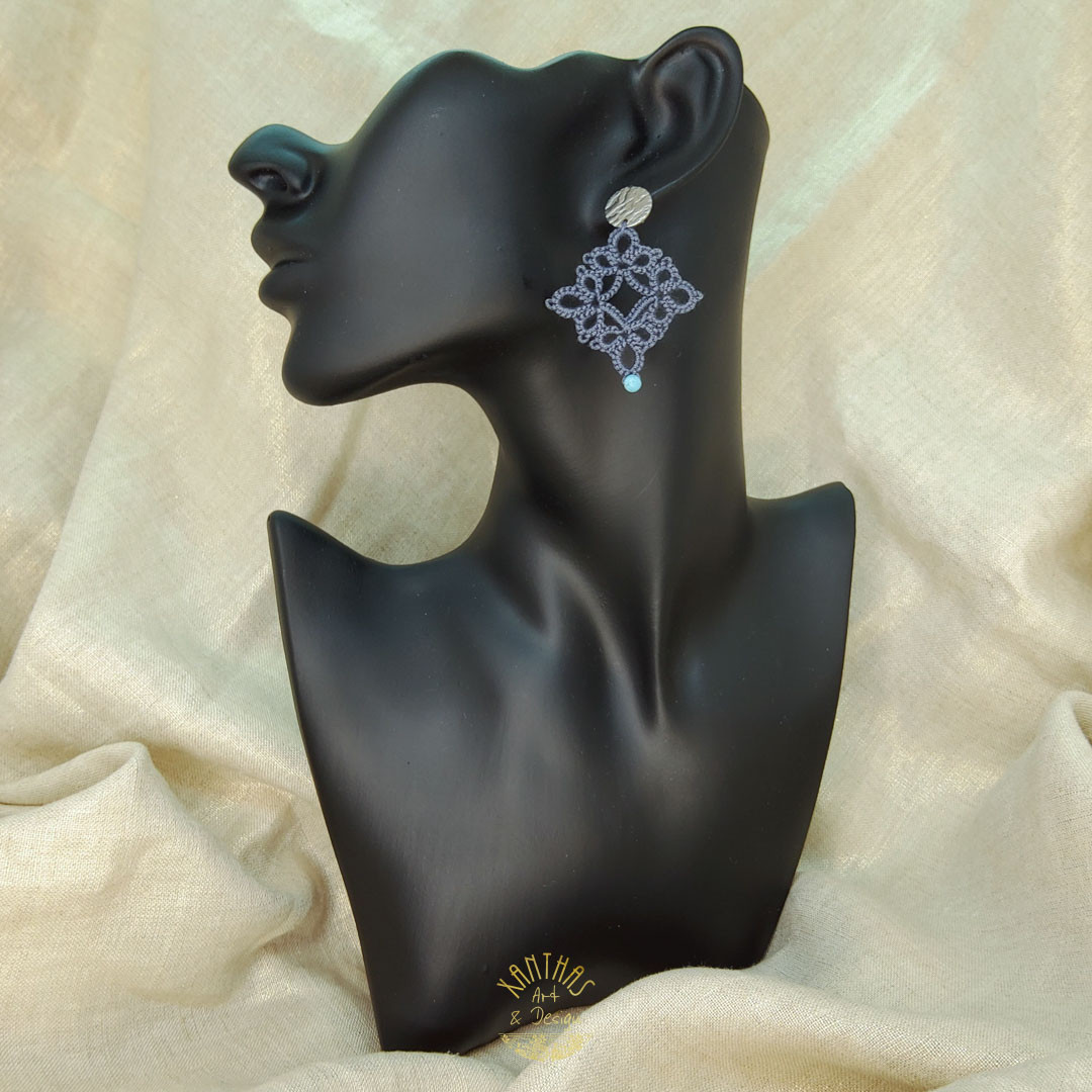 Ohrstecker Lauretta, dunkelgrau m. Türkis