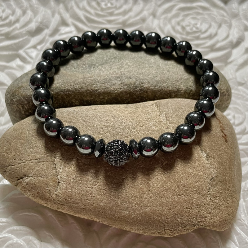 Herrenarmband mit Hematite Edelstein und mit Zirkonia-Kugel
