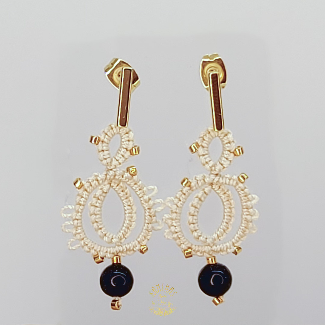 Ohrstecker Lina, beige m. Blaufluss u. Rocailles