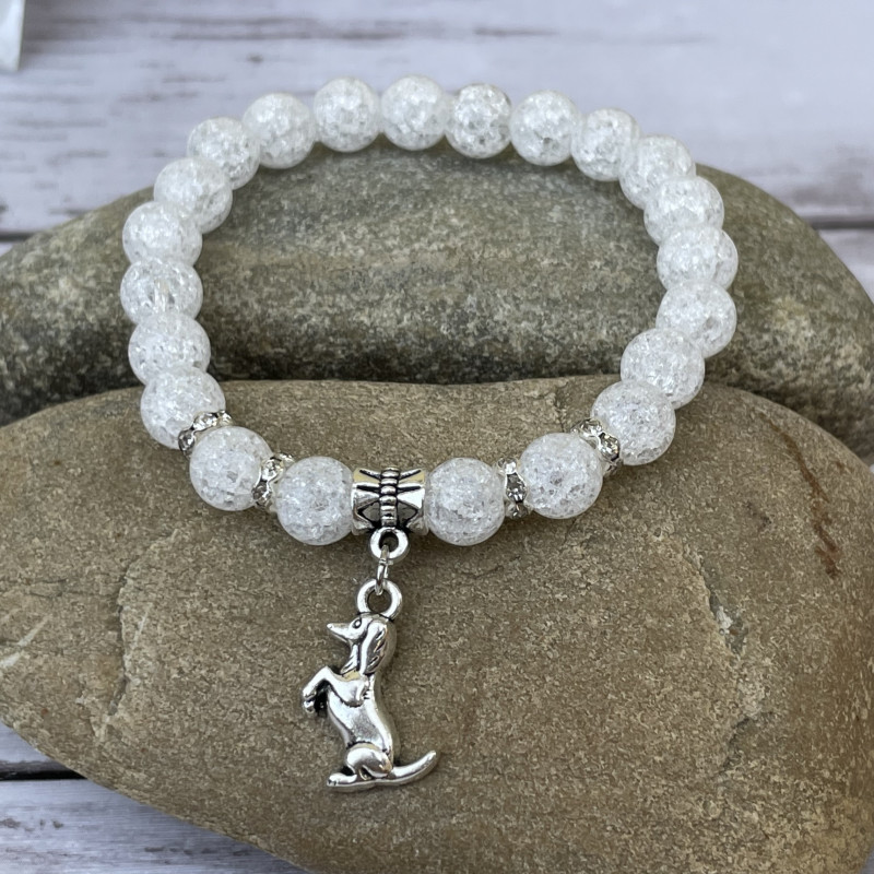Armband mit Bergkristall Edelstein mit Dackel-Anhänger