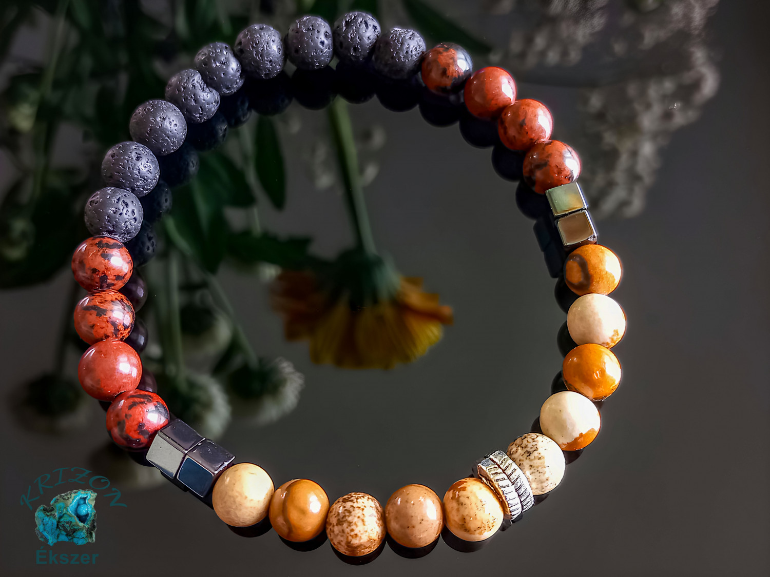 Lava Stein - Hämatit - Mahagoni Obsidian - Landschaftsjaspis Armband