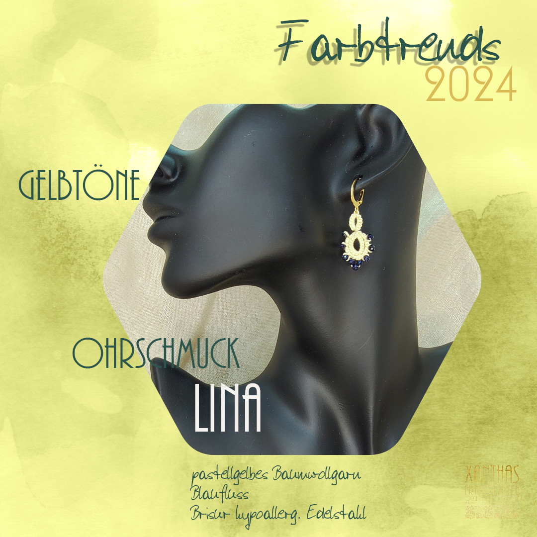 Ohrhänger Lina, zartgelb m. Blaufluss